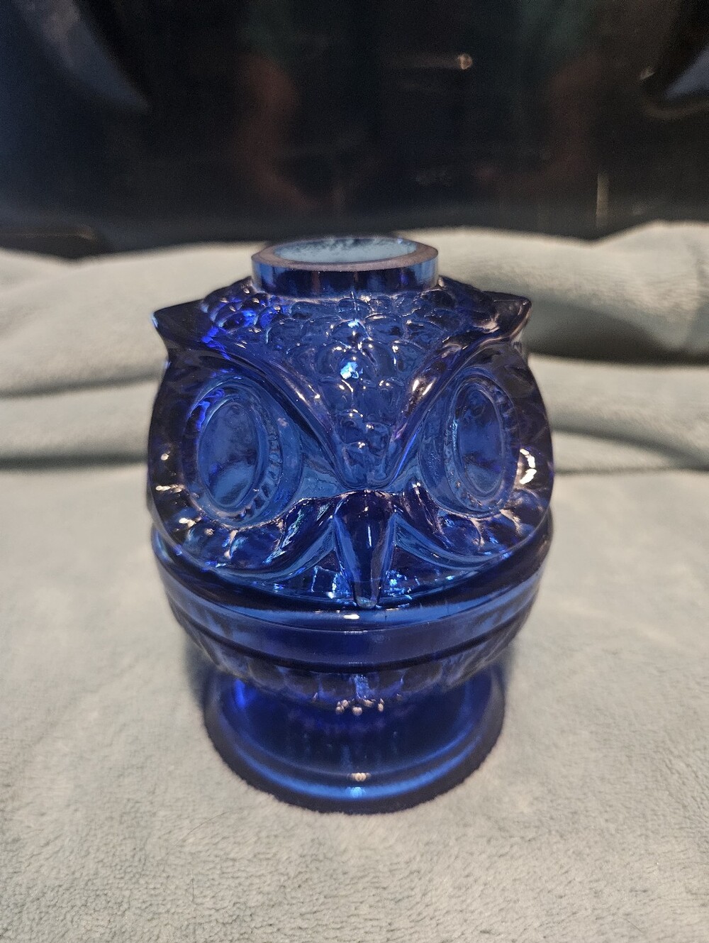 Fenton Cobalt Blue Glass Owl Accent Jar